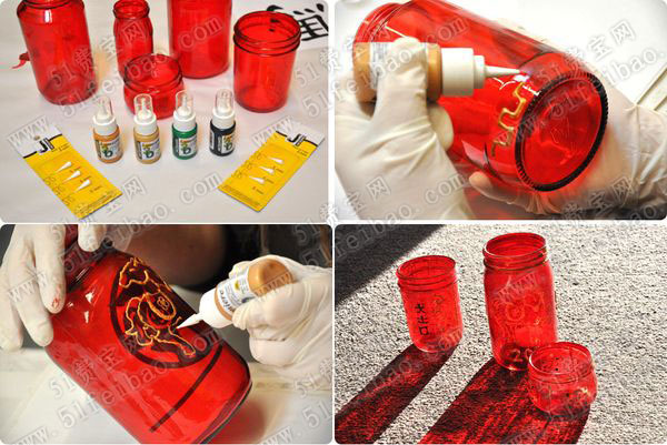 玻璃瓶diy喜气洋洋红色新年饰品彩瓶