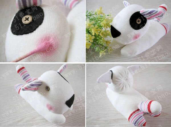 袜子娃娃制作教程_利用旧袜子缝制奔跑中的小狗 - 废物利用手工diy小