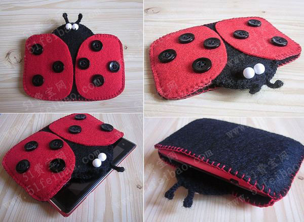 新年作品不织布七星瓢虫软性手机套