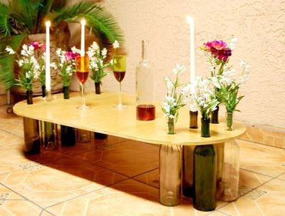 废物利用玻璃啤酒瓶做环保小饭桌