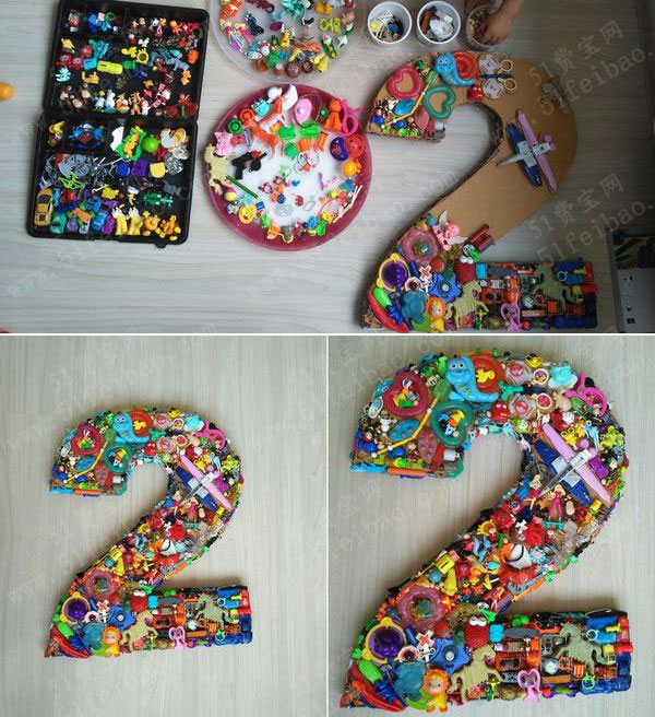 报废纸板箱diy宝宝生日数字纪念挂件 - 废物利用手工diy小制作 - 51费