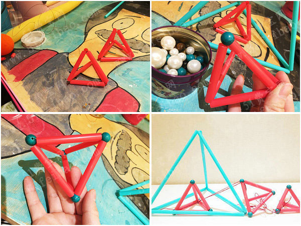 怎么diy吸管三棱锥风铃 - 废旧物品手工制作 - 51费宝网