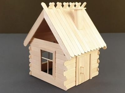 雪糕棒环保手工diy制作可爱的微型小木屋模型