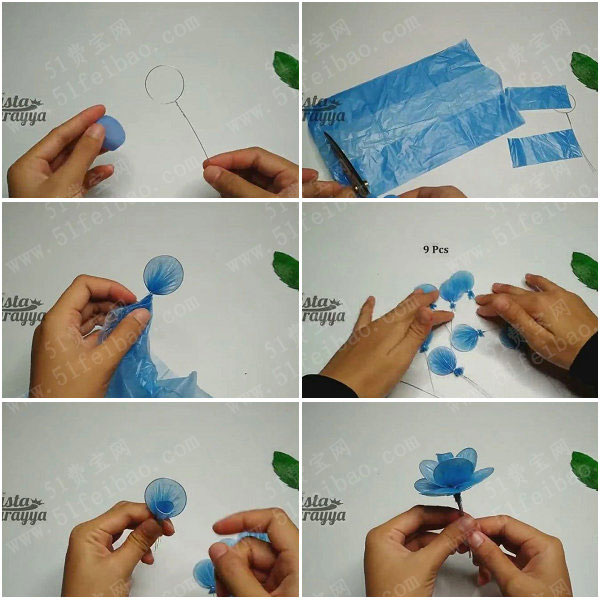 制作创意塑料膜花卉塑料袋diy仿真花的方法