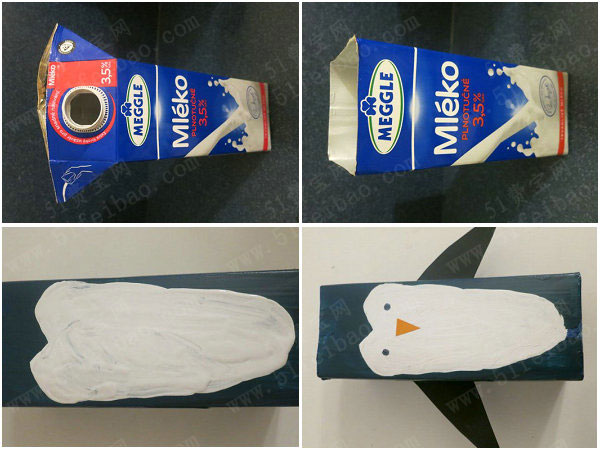 小朋友手工 diy牛奶盒企鹅