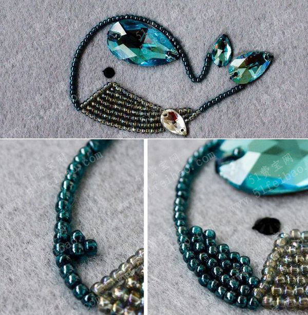 宝石串珠小鲸鱼胸针 - 51费宝网_废物利用小制作,旧物改造教程及手工