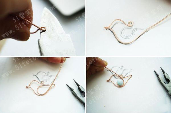 精致的金属线编织小鸟吊坠