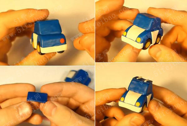 软陶diy萌萌哒蓝色玩具警车教程