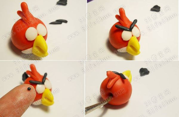 愤怒的小鸟红色小鸟软陶制作方法