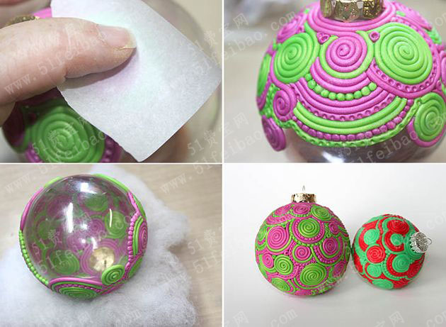 超级圣诞球:玻璃球改精致软陶球挂件教程 - 废物利用手工diy小制作