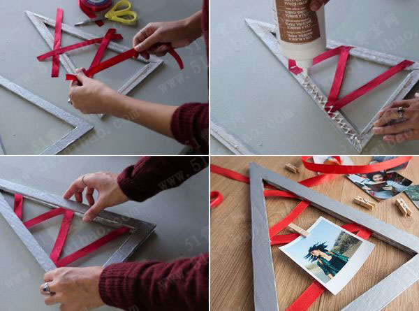 废纸板圣诞季diy三角相框作品