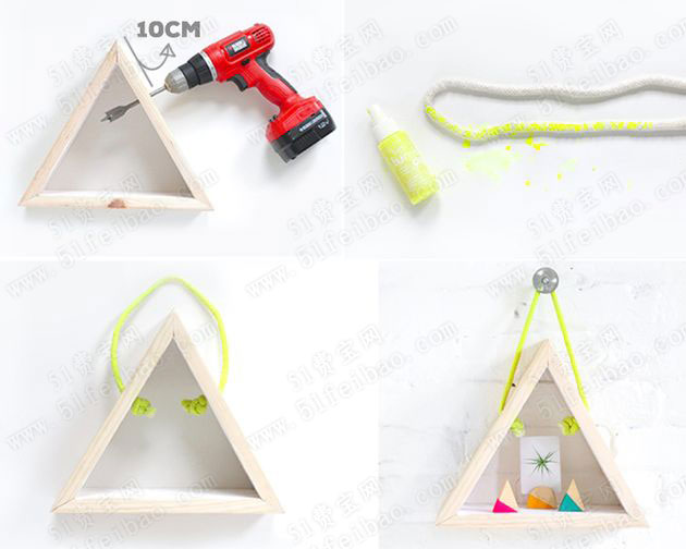 木工基础作品diy三角板展示吊柜 - 51费宝网_废物利用小制作,旧物改造