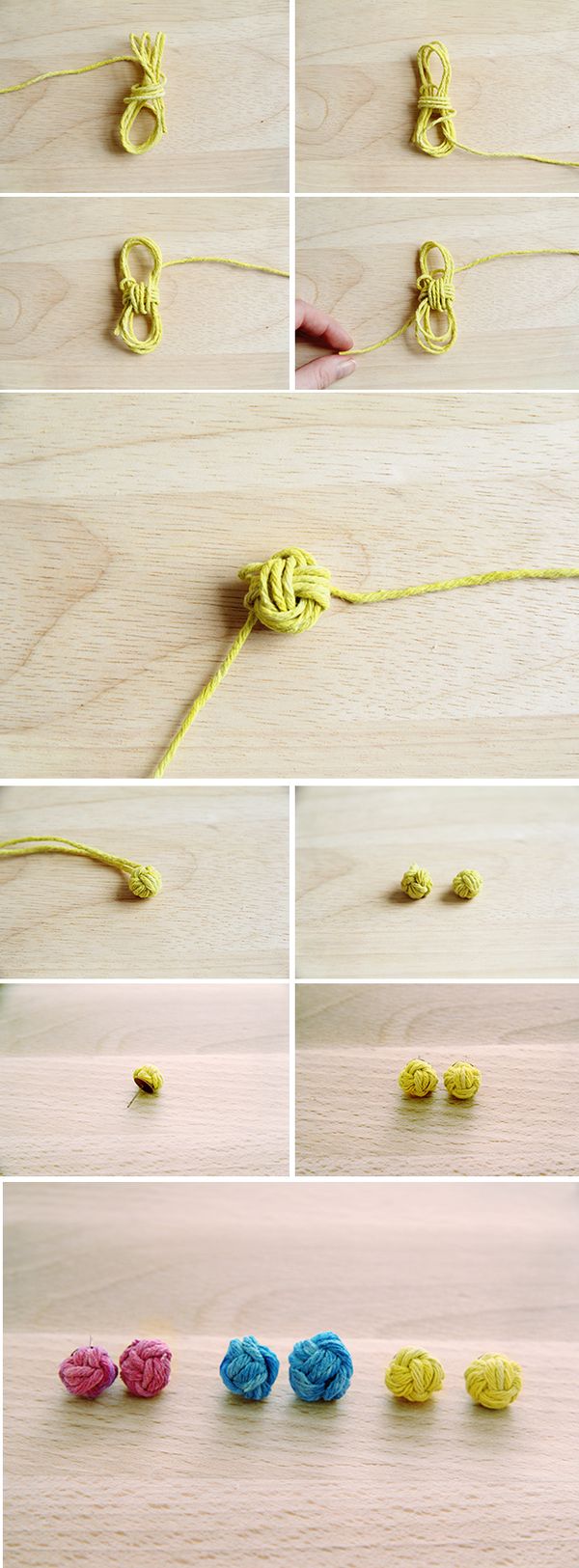 1,将伞绳按照下图所示步骤一步一步编织出小球结.