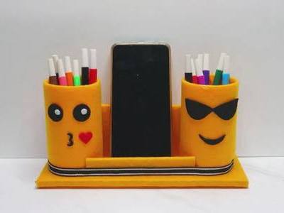 环保趣味文具教程,diy表情笔筒与手机座