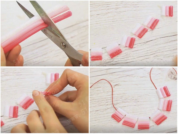 利用彩色吸管巧制环保耳环与项链 - 废物利用手工diy小制作 - 51费宝