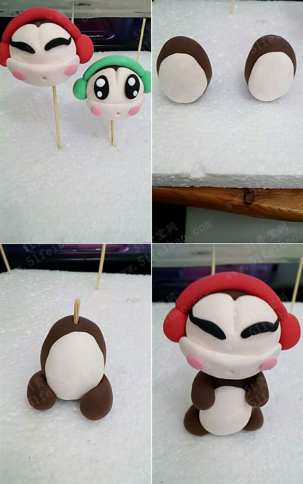 用粘土制作手捧心形的情侣小猴子