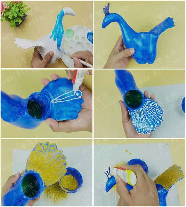 教你怎样用废饮料瓶做diy孔雀开屏笔筒 - 废旧物品手工制作 - 51费宝
