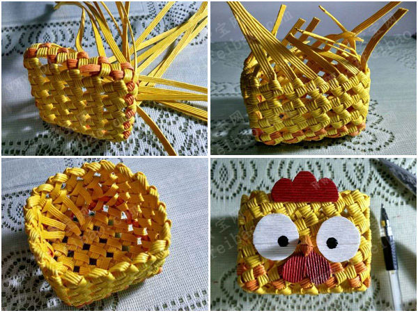 纸藤编织金鸡报晓新年糖果盒/零食盒 - 废物利用手工diy小制作 - 51费