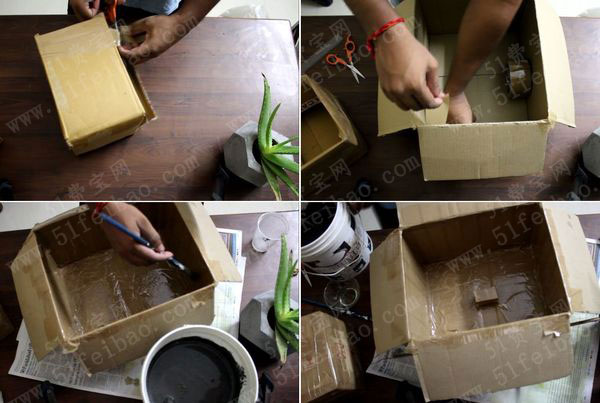 快递纸盒怎麼拿来做一个水泥花盆模具