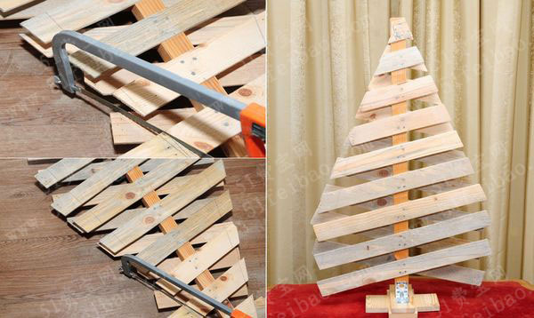 废木框创意改造成木板圣诞树制作教程