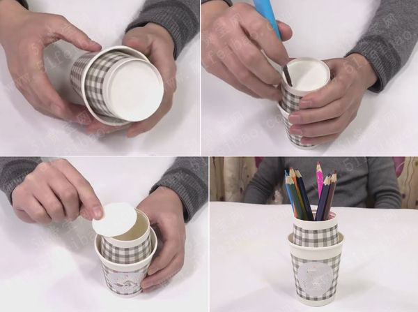 用完纸杯几秒改改变环保笔筒做法 - 废物利用手工diy小制作 - 51费宝