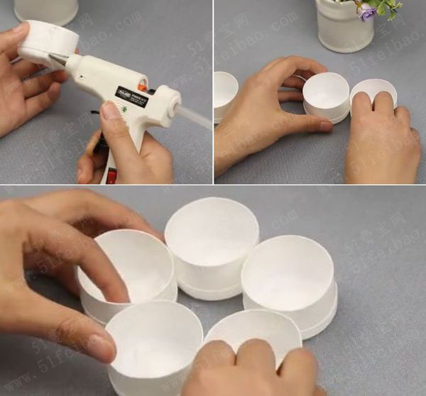 酸奶瓶利用diy新年五格糖果盒 - 废物利用手工diy小制作 - 51费宝网