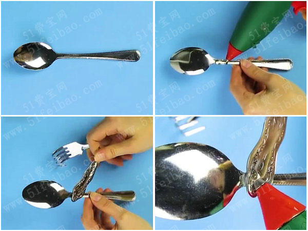 调羹叉子diy手捧调味瓶小人架子 - 废物利用手工diy小制作 - 51费宝网