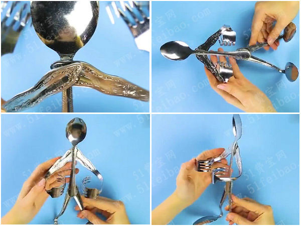 调羹叉子diy手捧调味瓶小人架子 - 废物利用手工diy小制作 - 51费宝网