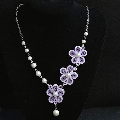 diy新年首饰衍纸花朵串珠毛衣链