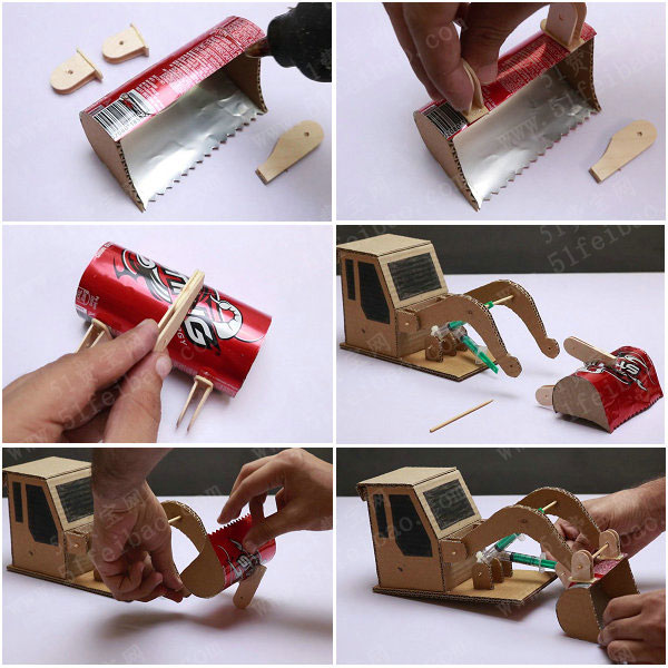 diy电动液压推土车科普模型做法 - 废物利用手工diy小制作 - 51费宝网