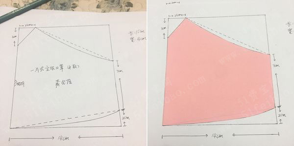 1,先画好口罩图纸,规格如图,图纸是对折的.