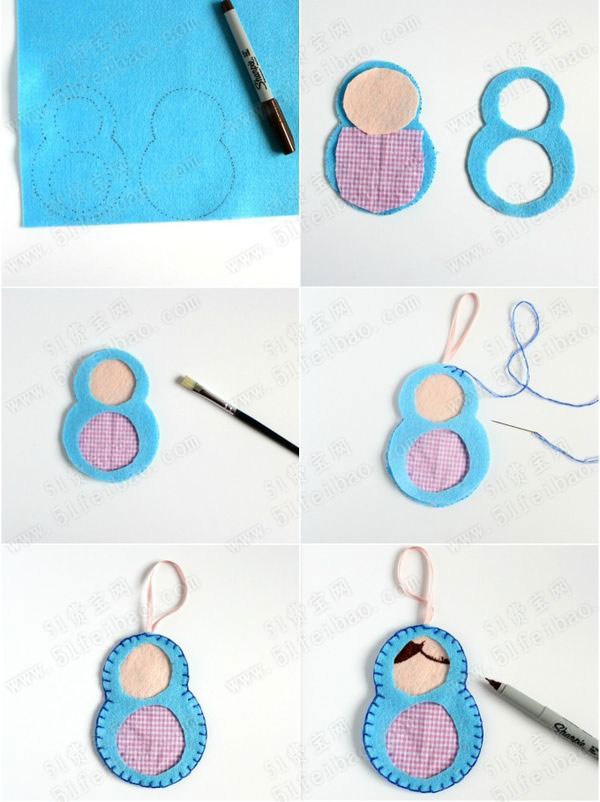 diy浓厚乡土风格不织布人形布偶书签