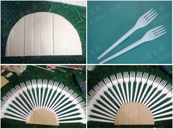 一次性叉子巧妙变身壁挂装饰扇 - 废物利用手工diy小制作 - 51费宝网