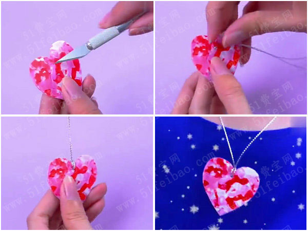 废吸管回收diy塑料心形吊饰