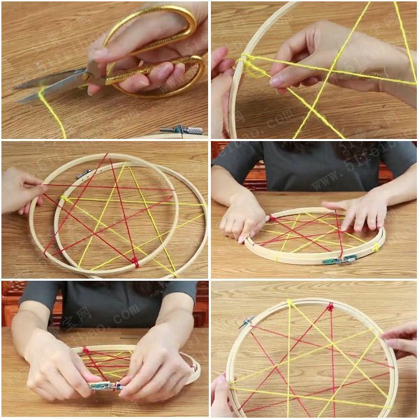 绣花绷子diy五角星相片夹便签架子