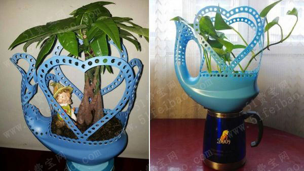 回收利用洗衣液瓶打造漂亮雕花盆栽花盆