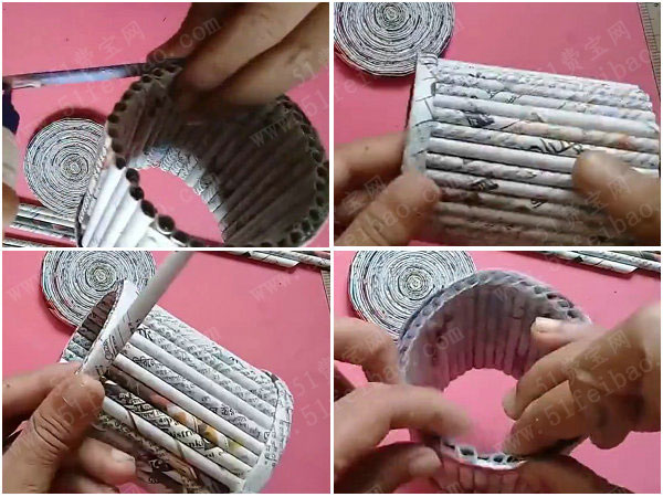 用废报纸当材料做diy笔筒 - 废物利用手工diy小制作 - 51费宝网(繁体