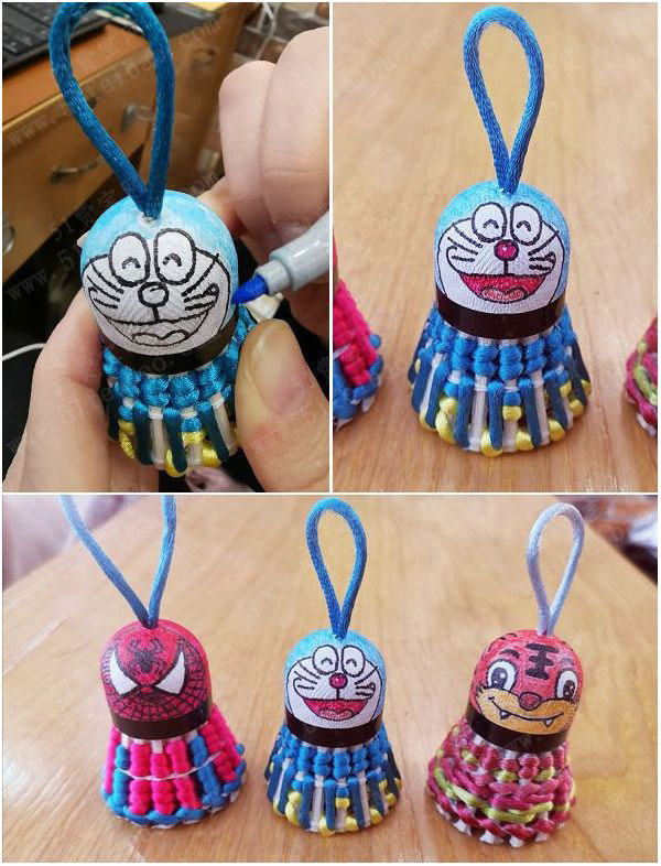 羽毛球挂坠编织教程图解用旧废旧羽球diy漂亮包包挂件