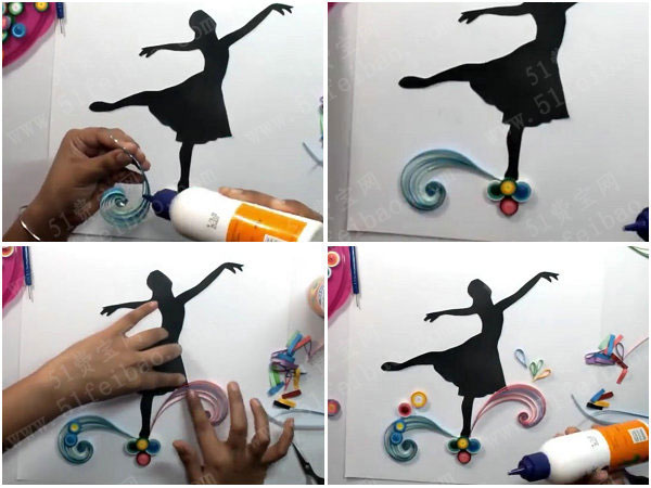 制作衍纸芭蕾舞蹈者彩色装饰画