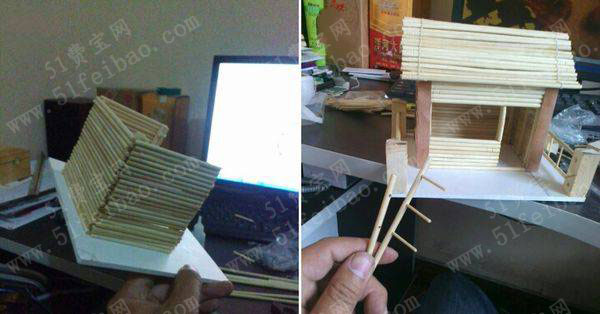 一次性筷子手工制作做小木屋房子