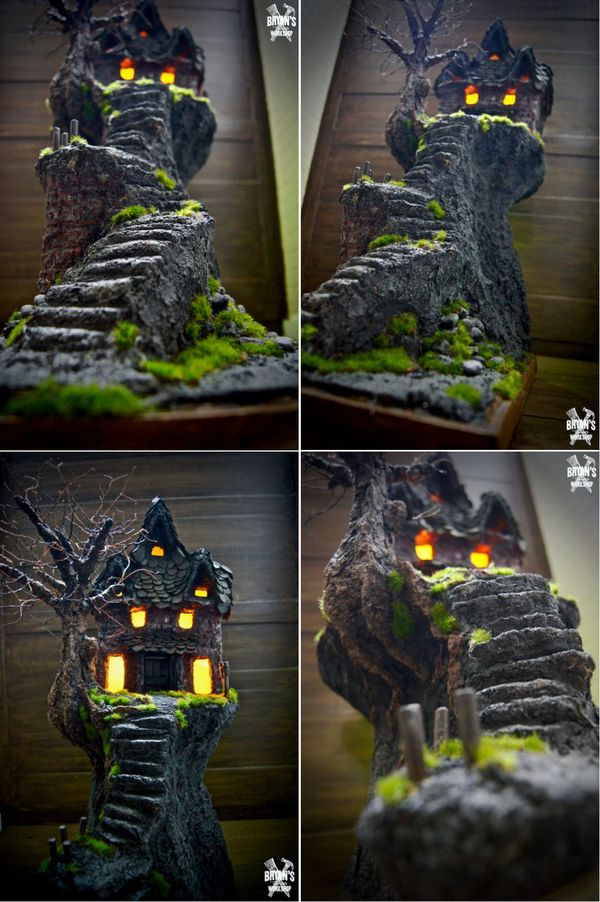 自制万圣节阴森鬼屋模型的教程 - 废物利用手工diy小制作 - 51费宝网