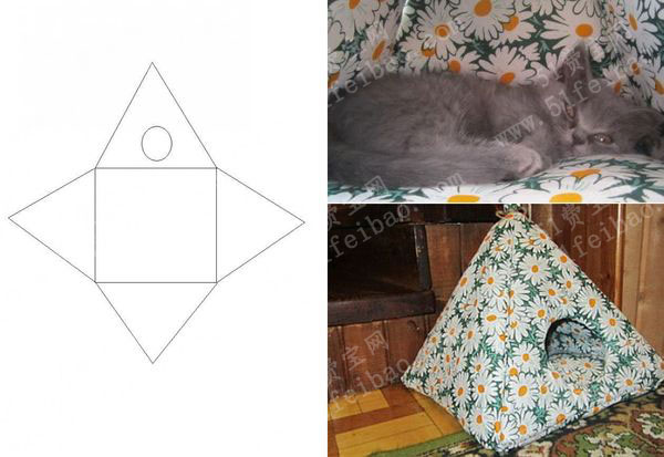手工自制温暖舒适的金字塔形纸板猫帐篷