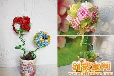 如何使用缎带做多种颜色的玫瑰花
