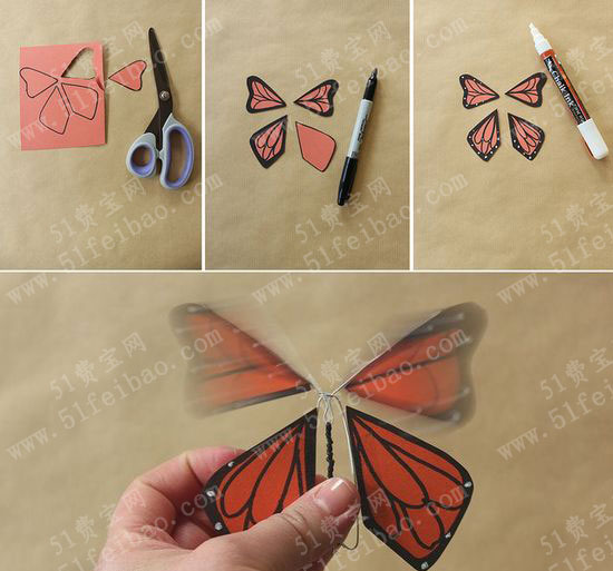 手工diy逼真的的简单玩具昆虫：振翅飞翔的蝴蝶