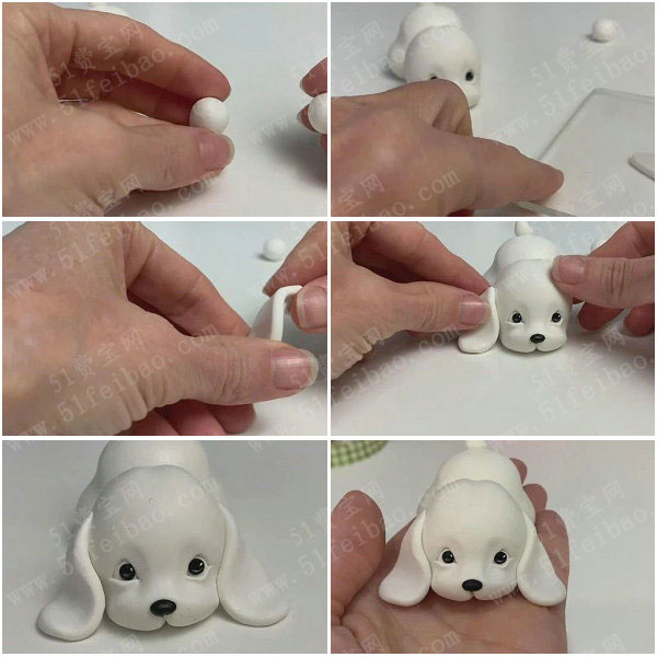 粘土卡通动物教程diy趴着的白色小奶狗