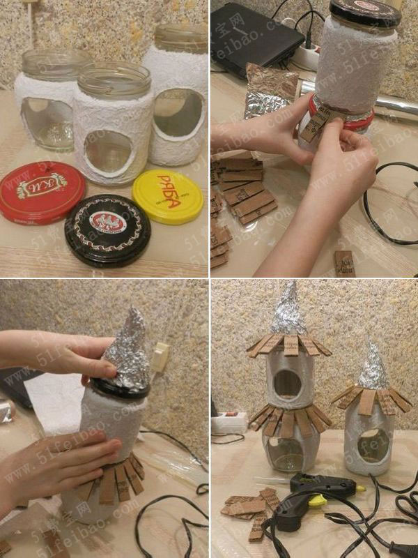 玻璃罐头瓶diy可爱矮人别墅小屋 - 废物利用手工diy小制作 - 51费宝网