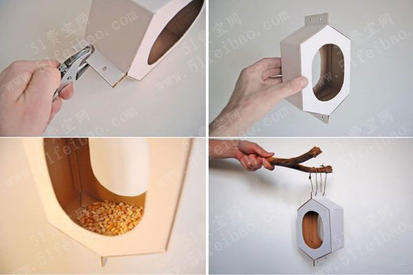 diy纸板简易鸟食树屋喂鸟器制作及投放教程 - 废物利用手工diy小制作