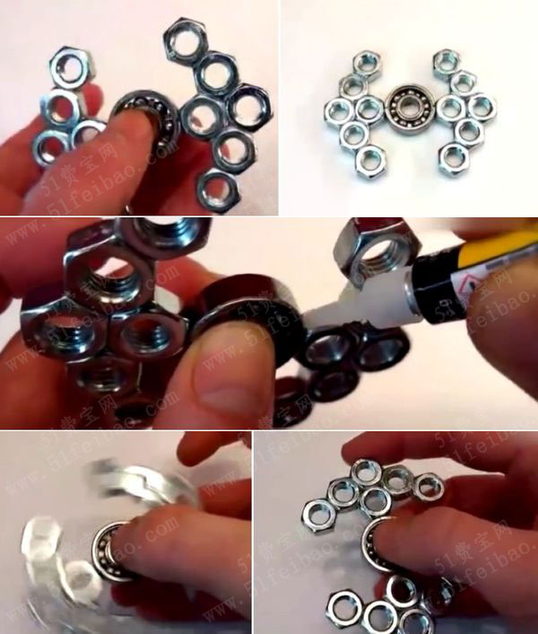 巧妙用螺母diy指尖陀螺方法