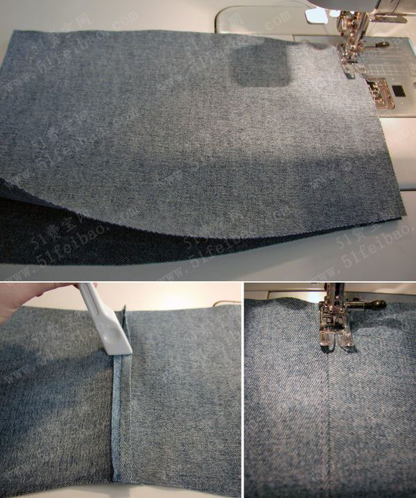 怎样做时尚帅气的牛仔布斜挎小包 - 废物利用手工diy小制作 - 51费宝