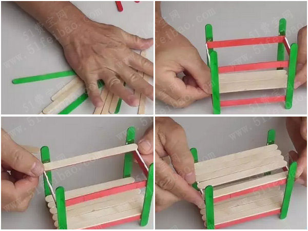 废物利用冰棍棒和筷子diy迷你双层床模型 - 废旧物品手工制作 - 51费